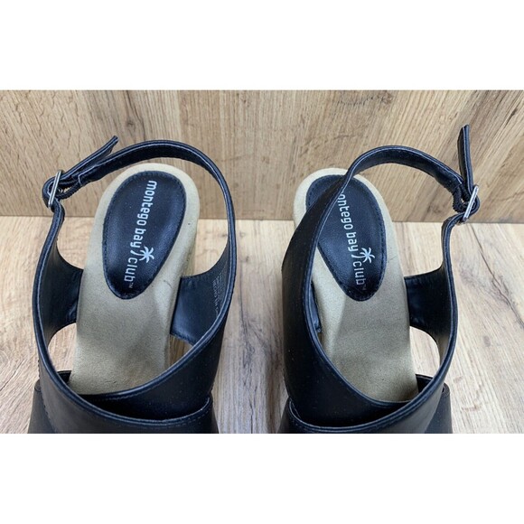Montego Bay Club Strap back Wedges Women's Size 9 Black Faux Crisscross Open Toe - Picture 8 of 16
